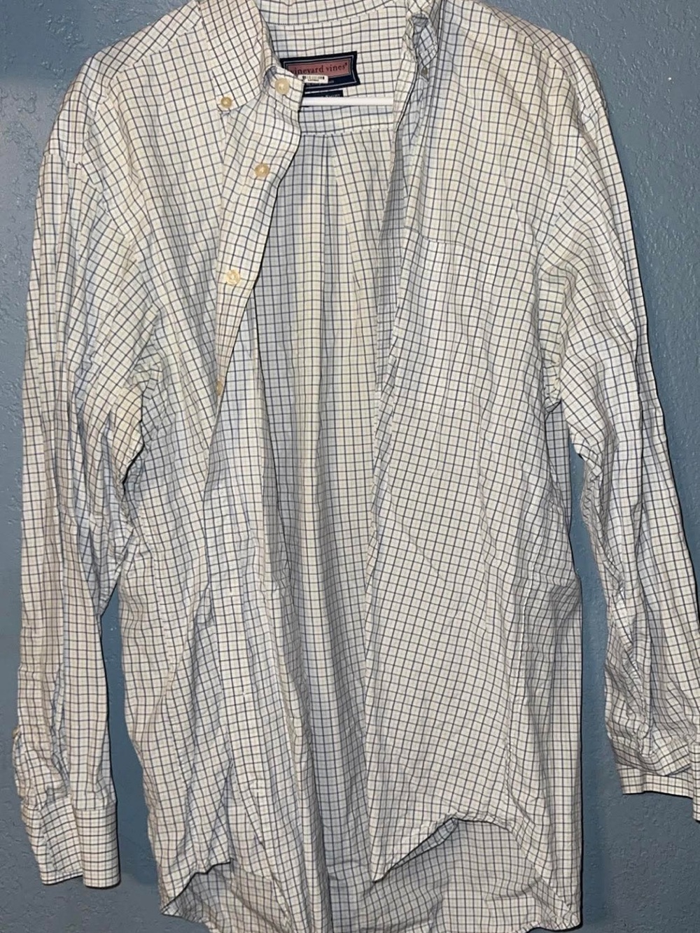 Vineyard Vines White Button-Down Shirt with Windowpane Check